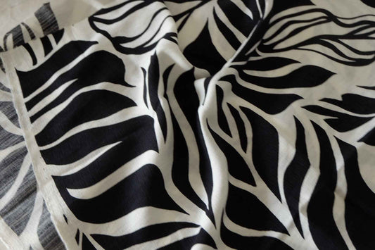 Black & White Abstract Leaf Tencel Cotton Fabric – 3.3 yd