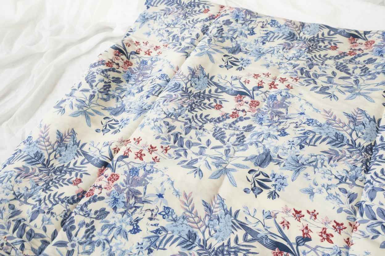 Blue Botanical Lyocell Nylon Fabric, Lightweight Breathable Dress Weight, 3.28 Yards