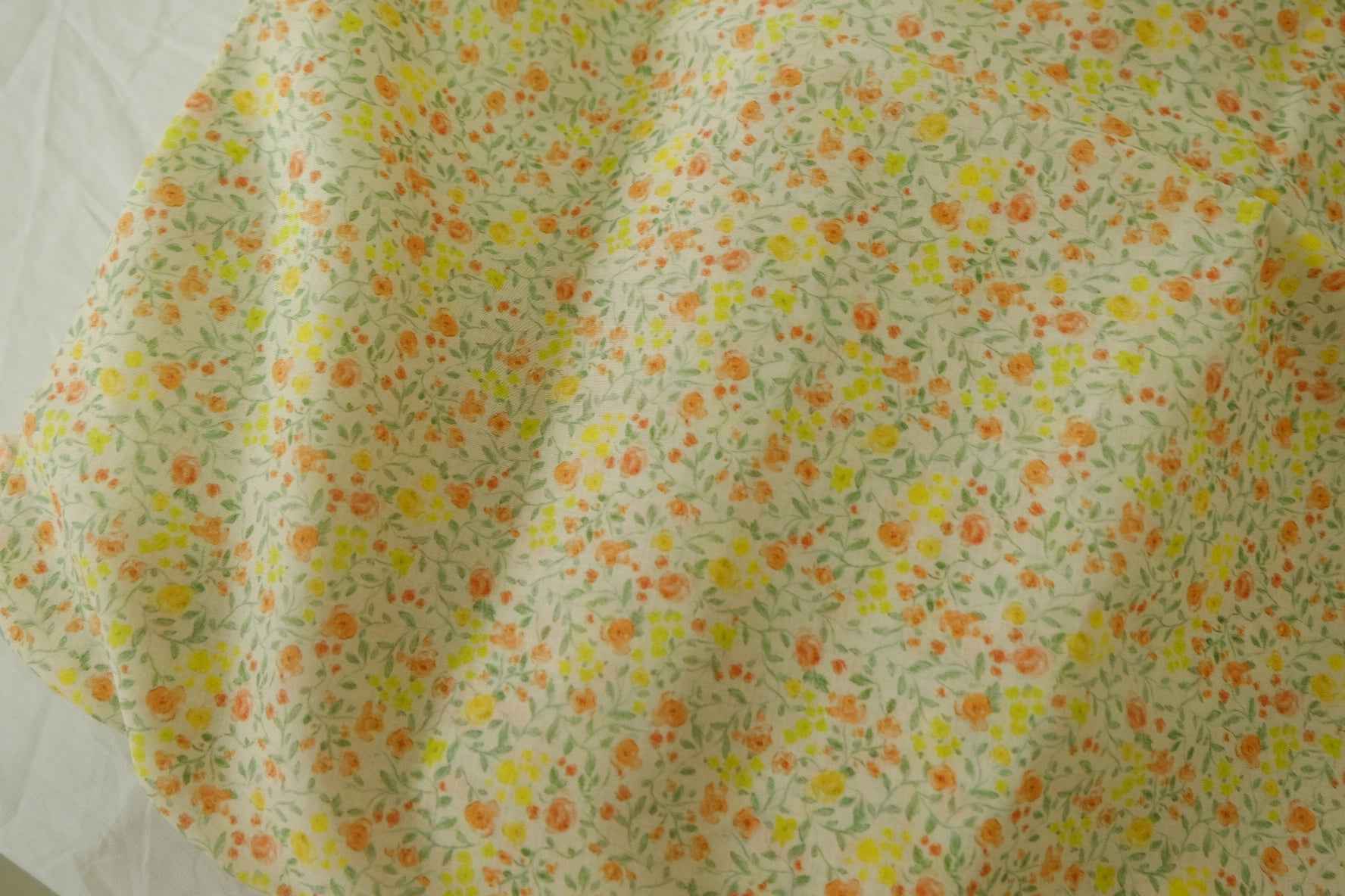 Soft Orange Ditsy Floral 100s Cotton Lawn Fabric - 3.3 yd