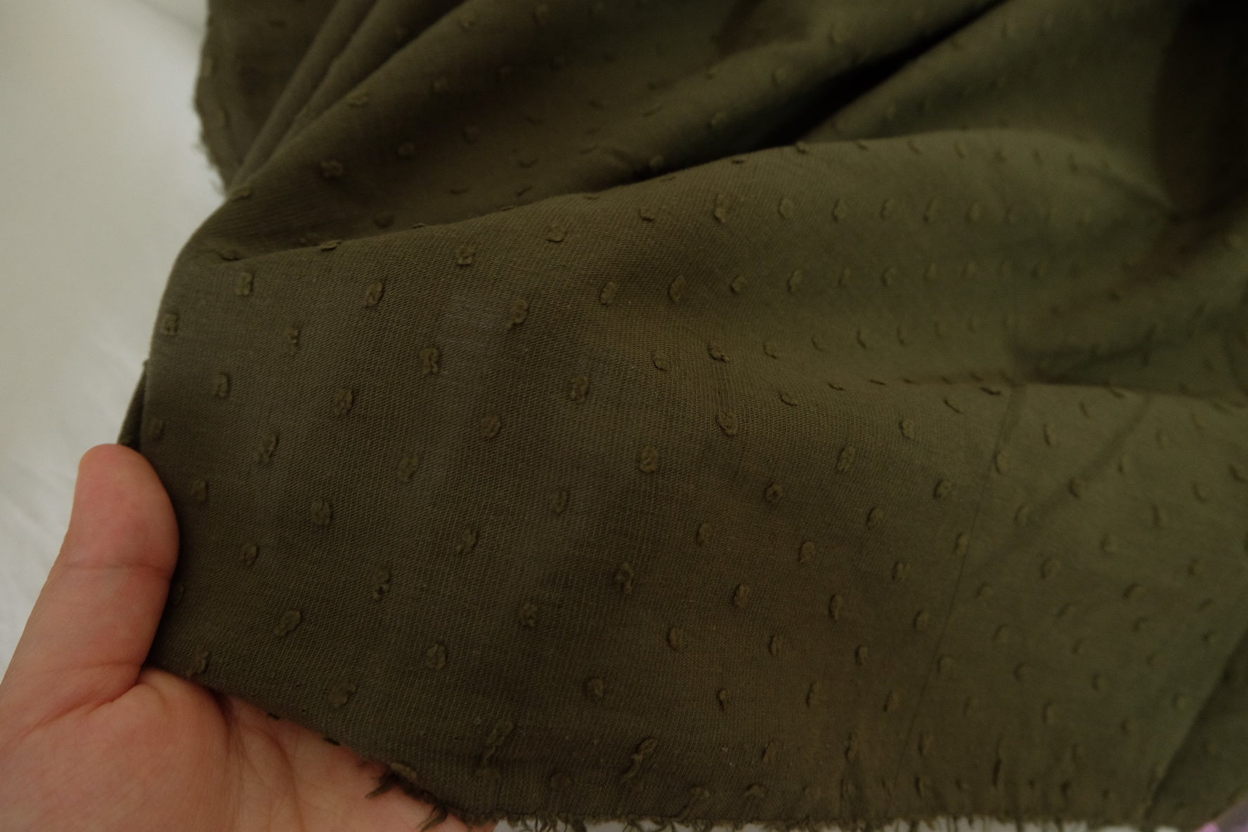 Olive Clip Dot Linen Cotton Blend Fabric – 2.2 yd
