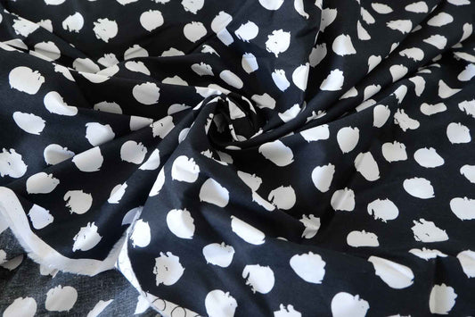Heavy Cotton Poplin Fabric – Black & White Abstract Brush Dot Print – 2.2 yd