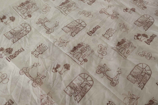 Italian Sketch Print Ultra-Light Cotton Fabric - 2.3 yd