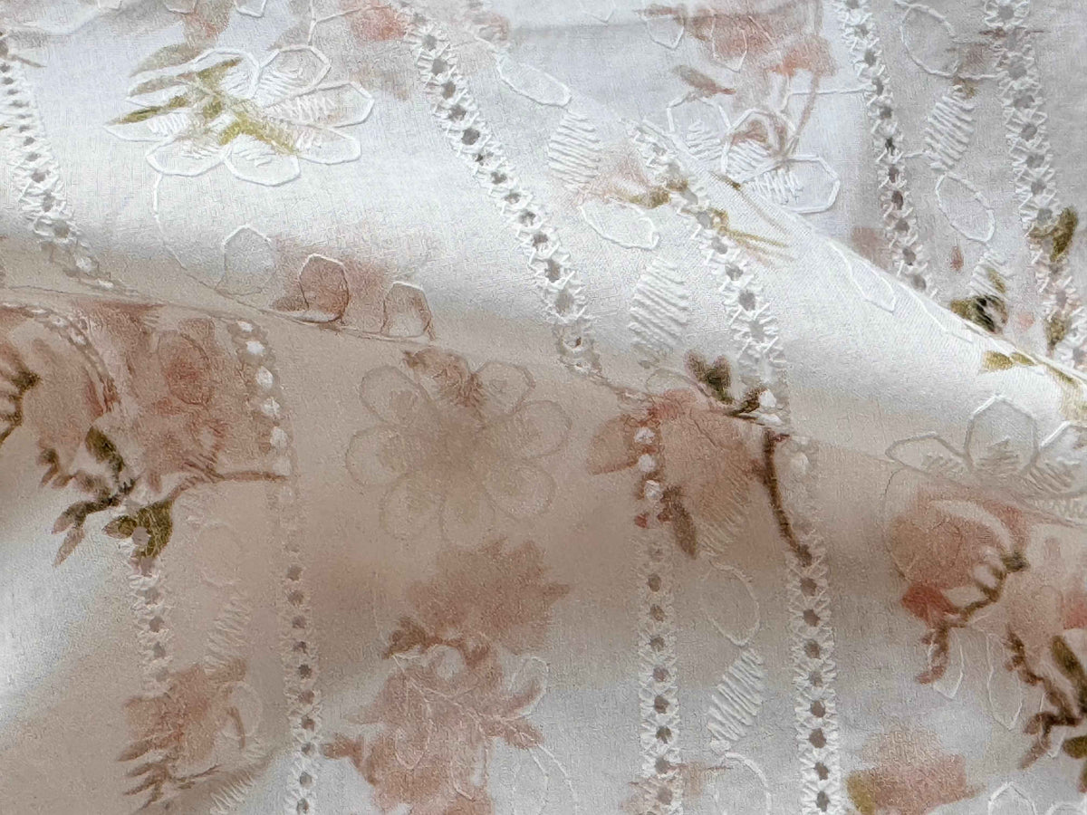 Blush Floral Eyelet Embroidered Cotton — 3.3 yd