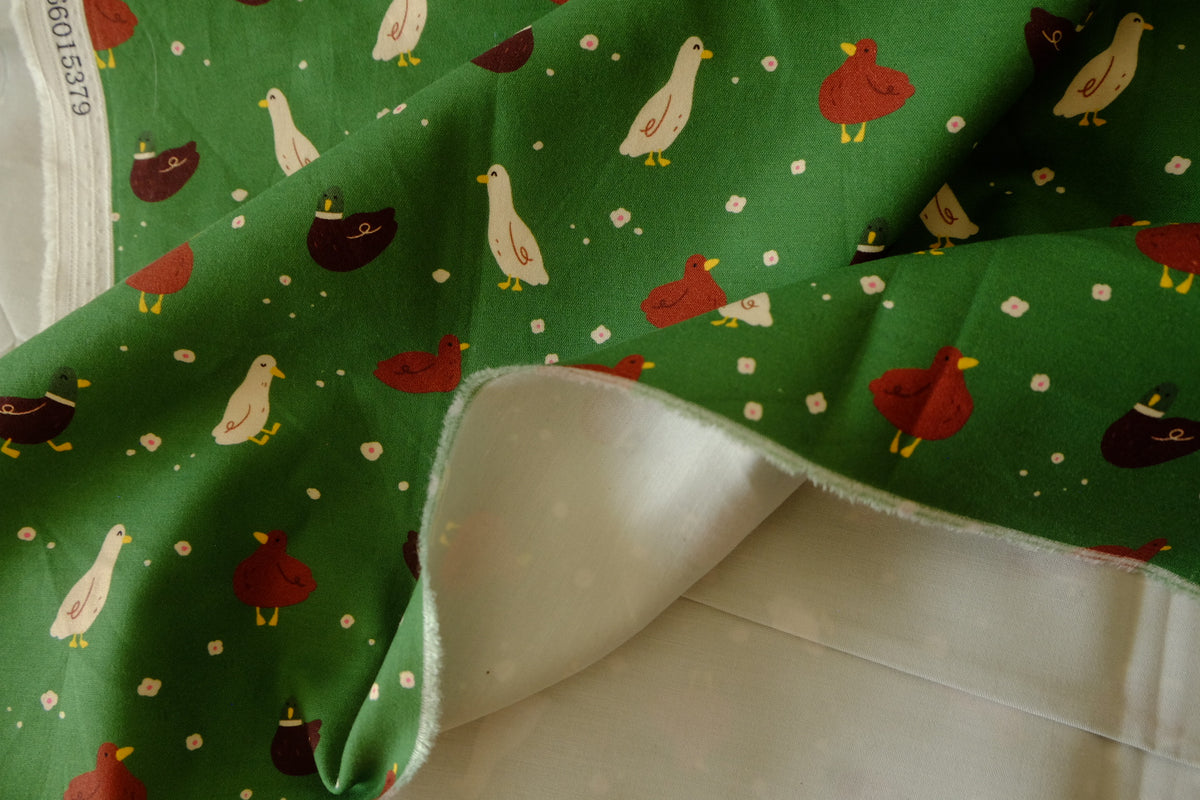 Little Duck Parade – Green Double-Layer Cotton Poplin – 2 yd