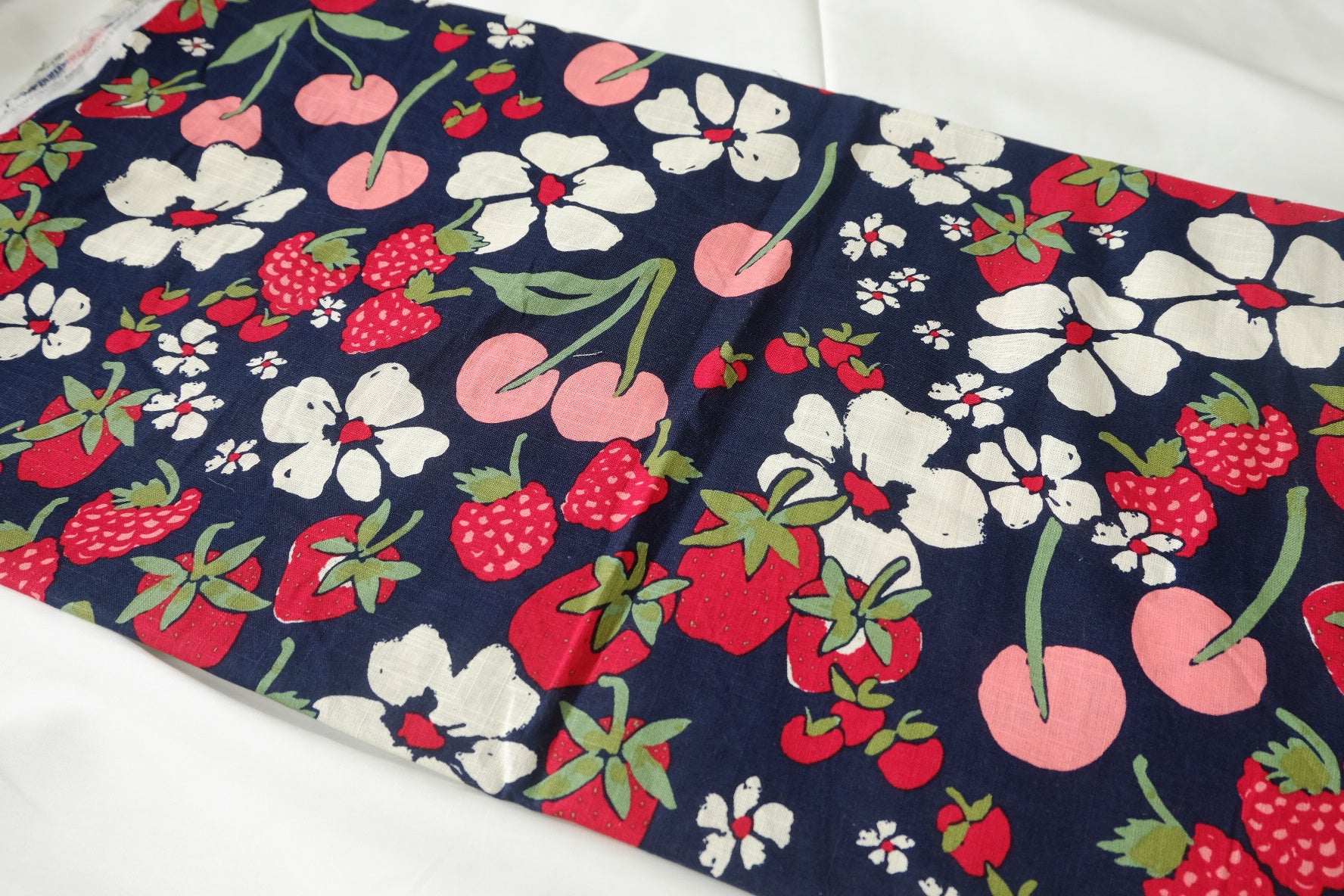 Strawberry Cherry Linen Cotton Fabric - 1.48 yd