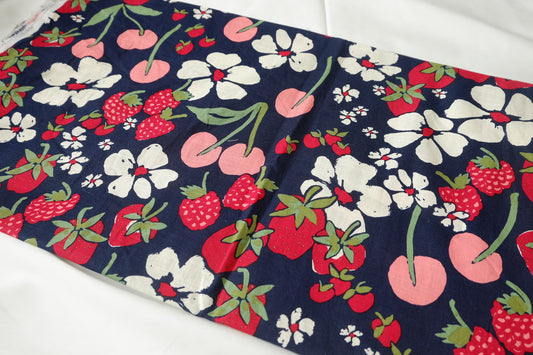 Strawberry Cherry Linen Cotton Fabric - 1.48 yd