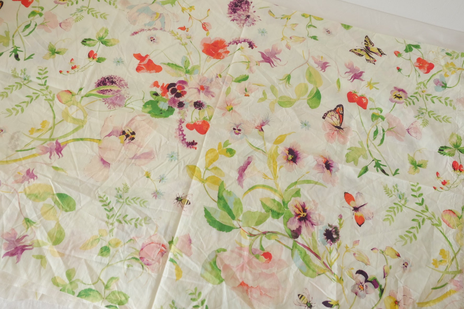 Watercolor Wildflower Butterfly Cotton Poplin Fabric – 60s Cotton Print – 1 yd