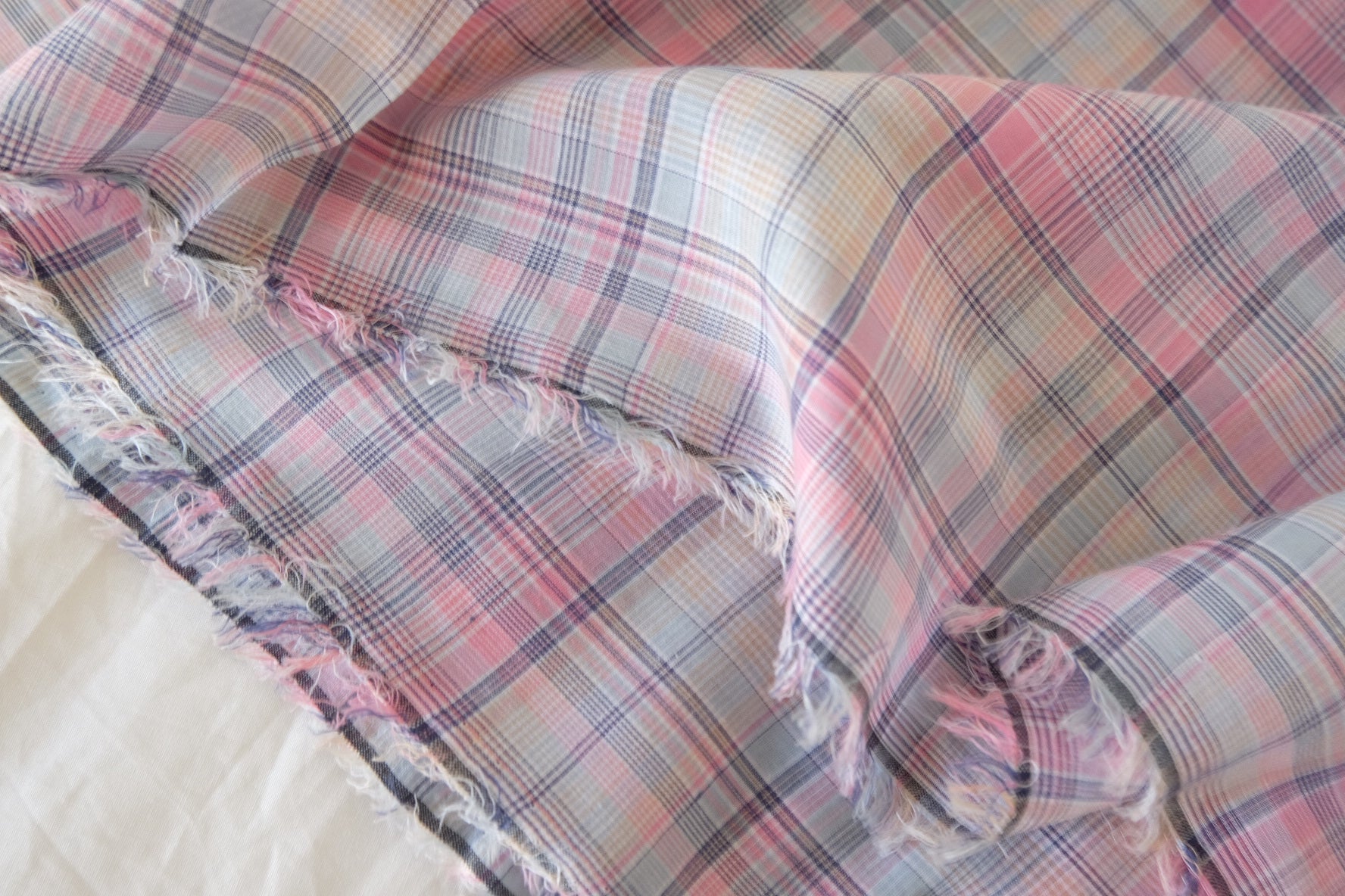 Pink Blue Sheer Yarn-Dyed Cotton Plaid Fabric – 3.3 yd