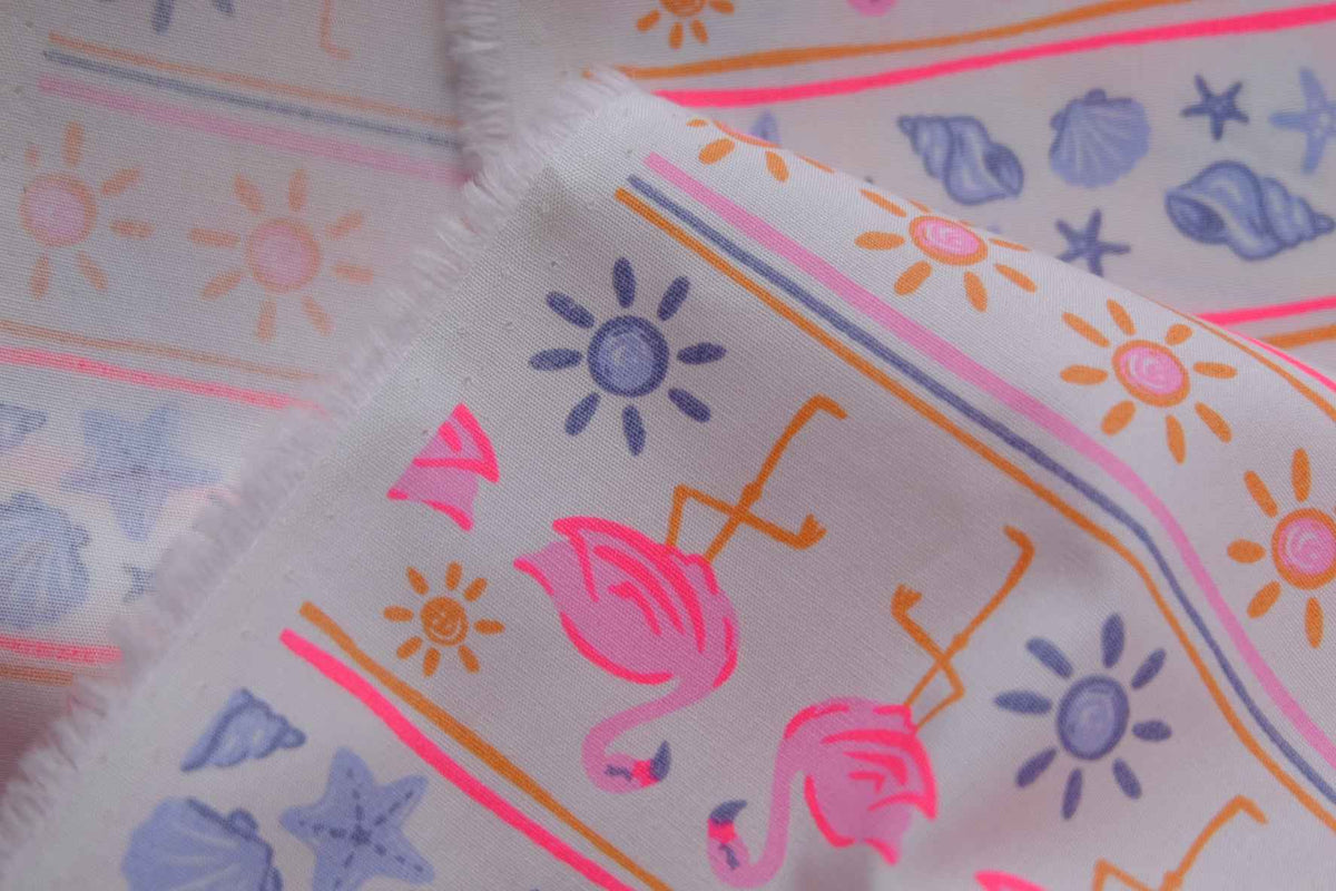 Flamingo & Seashell Cotton Poplin — 2.2 yd