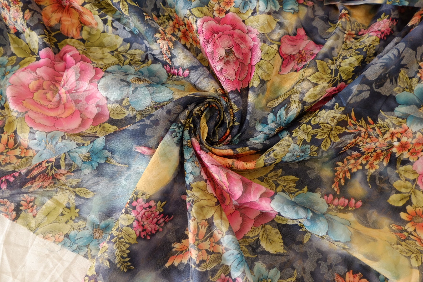 Midnight Bloom Burnout Floral Cotton Fabric with Metallic Accents – 2.19 yd Piece
