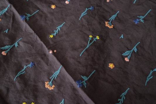 Midnight Wildflowers – Embroidered Cotton Fabric | 2.4 Yards