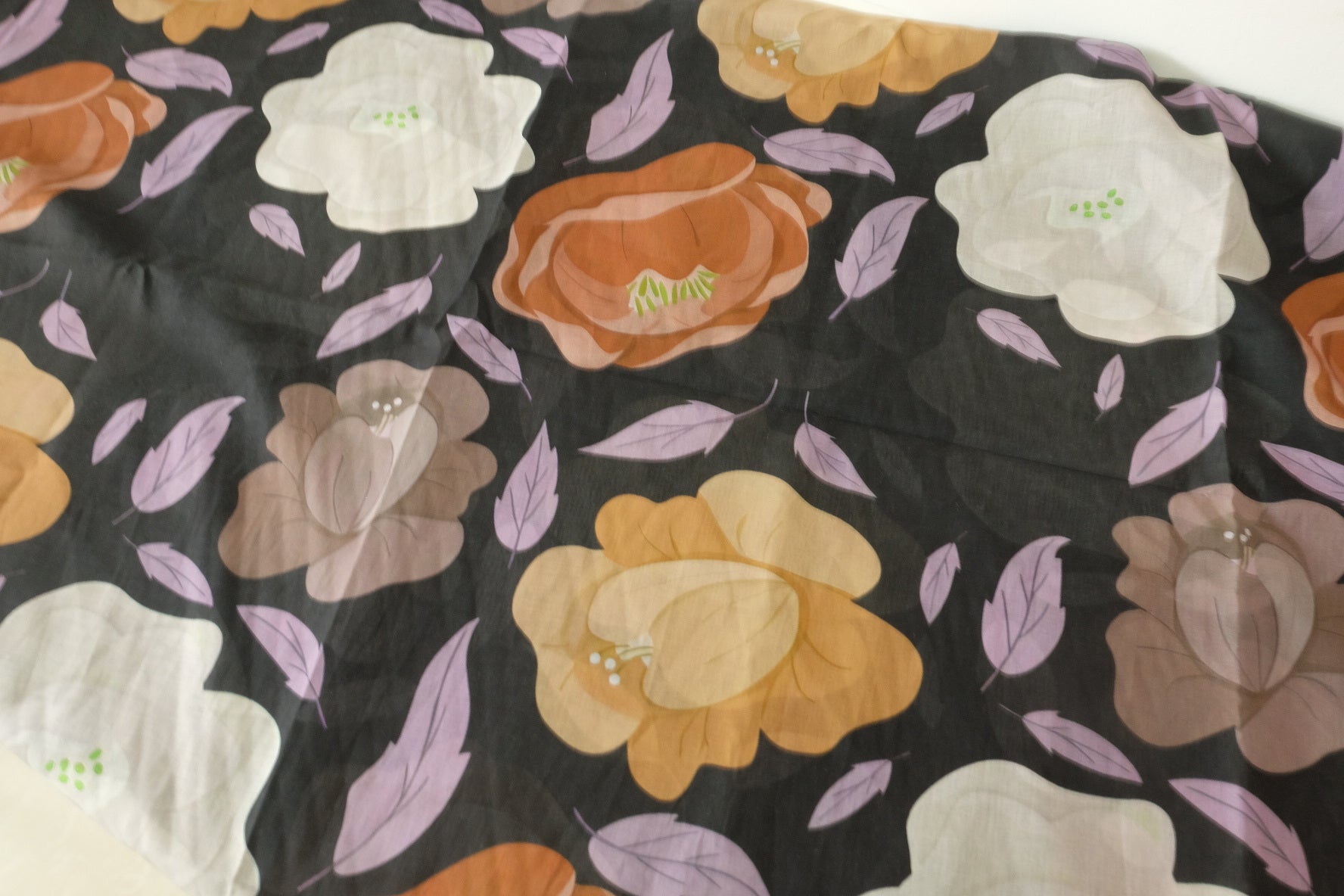 Black Oversized Floral 100s Cotton Fabric - 3.3 yd