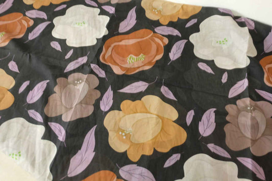 Black Oversized Floral 100s Cotton Fabric - 3.3 yd