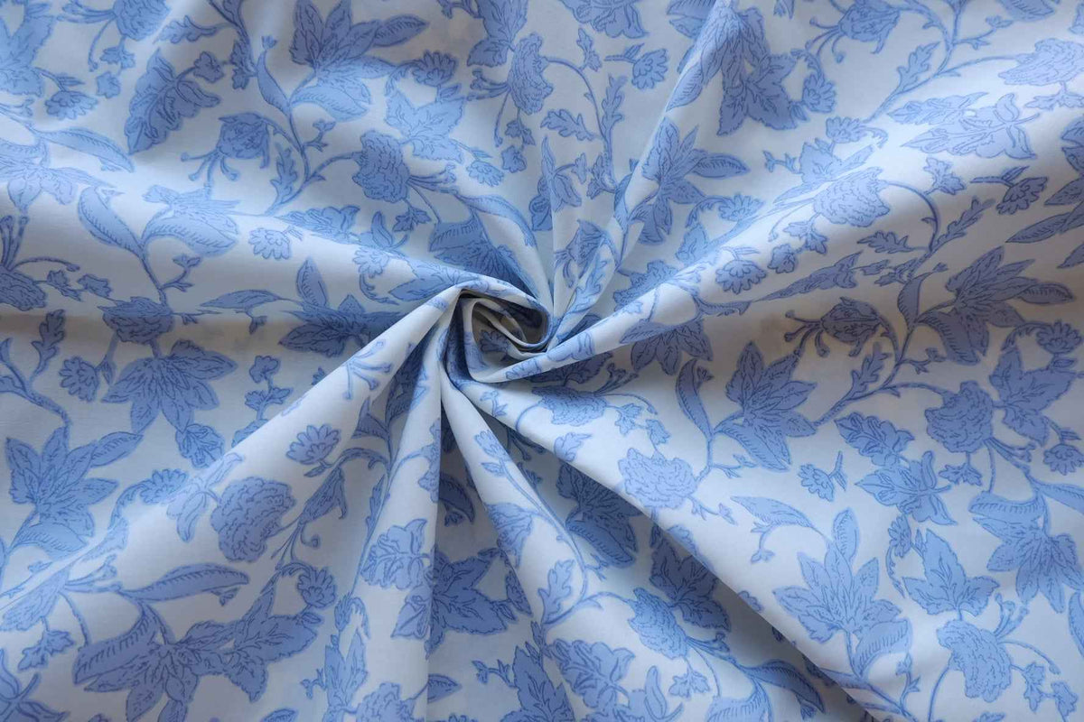 Blue Porcelain Botanical Cotton Poplin Fabric – 2.19 yd