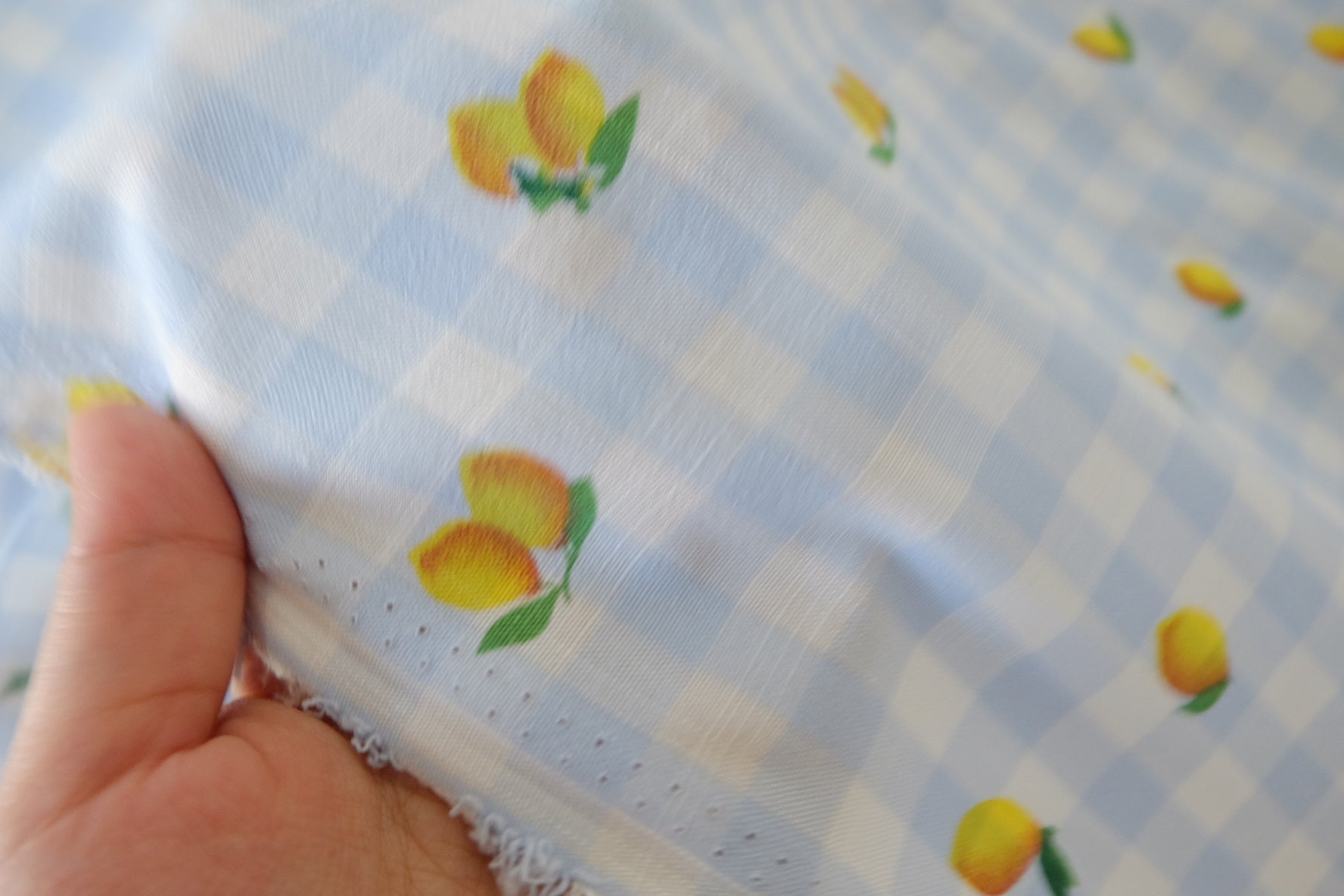 Tencel Linen Blend Fruit Gingham Fabric – Lemon Mini Print (1.6 yd Cut)