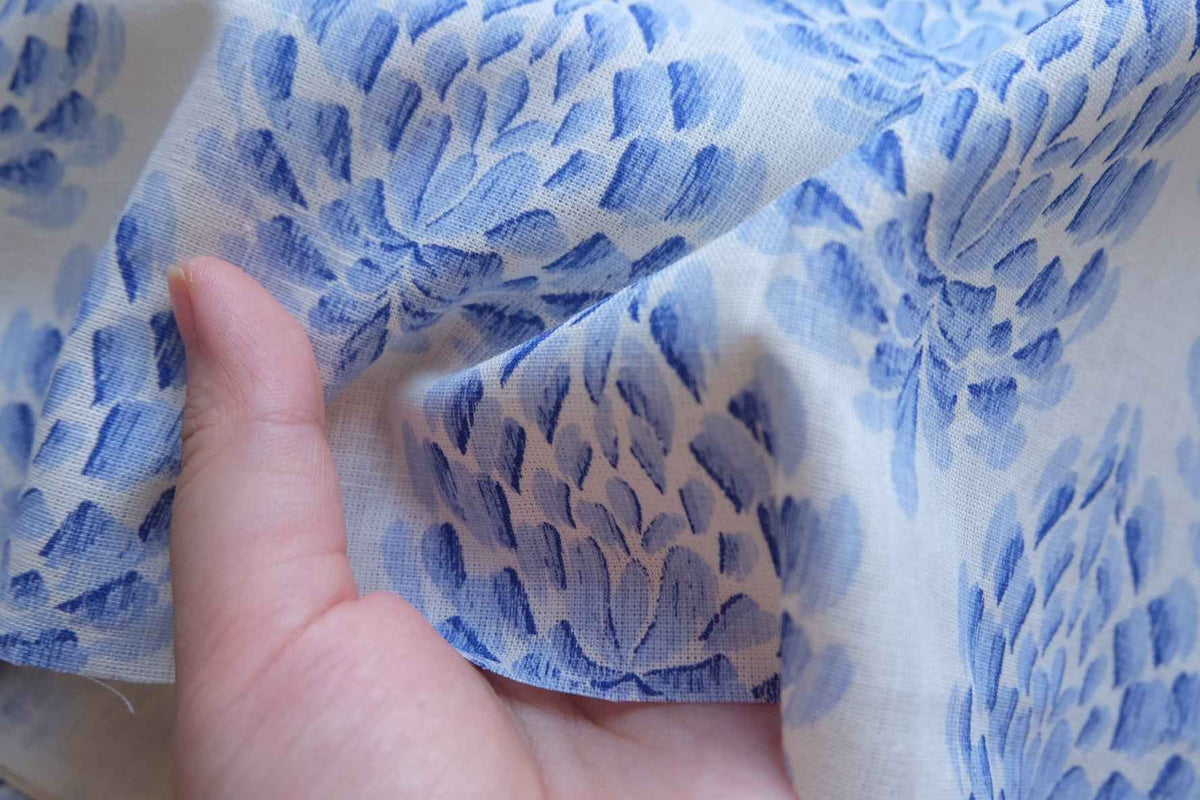 Blue Whimsy Floral Linen Cotton Fabric – 2.19 yd