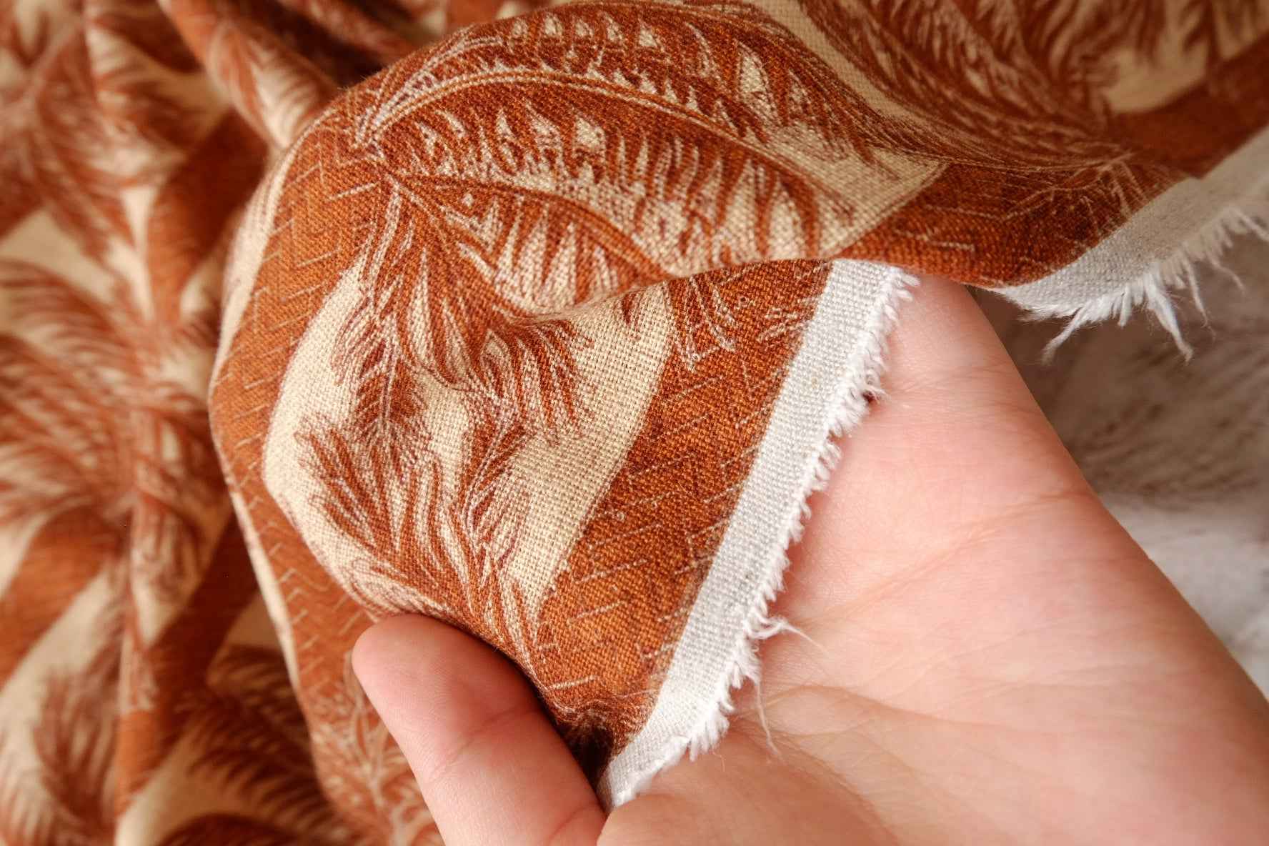 Terracotta Palm Linen Fabric, Soft Midweight Resort Weight, 1.64 Yards