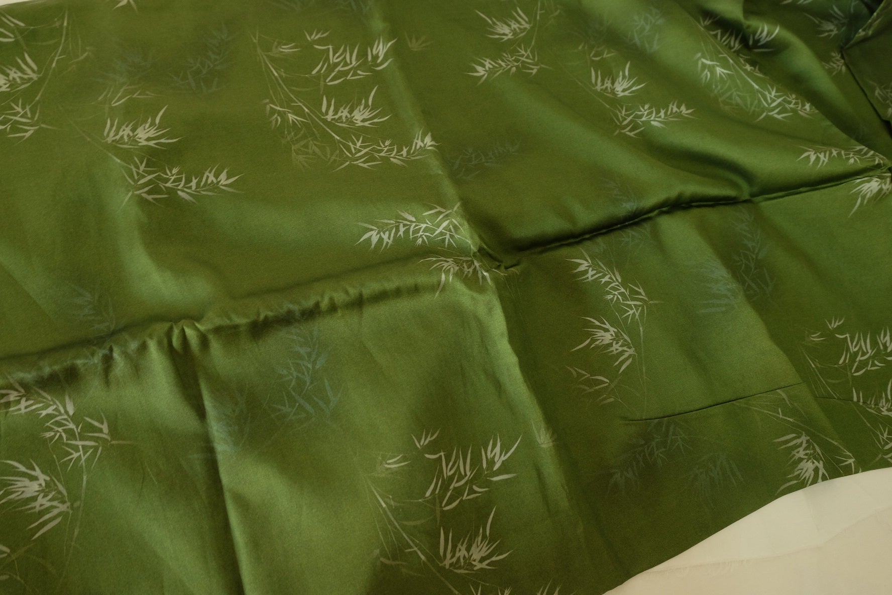 Silky Rayon Fabric – Moss Green Bamboo Leaf Print-2.2 yards