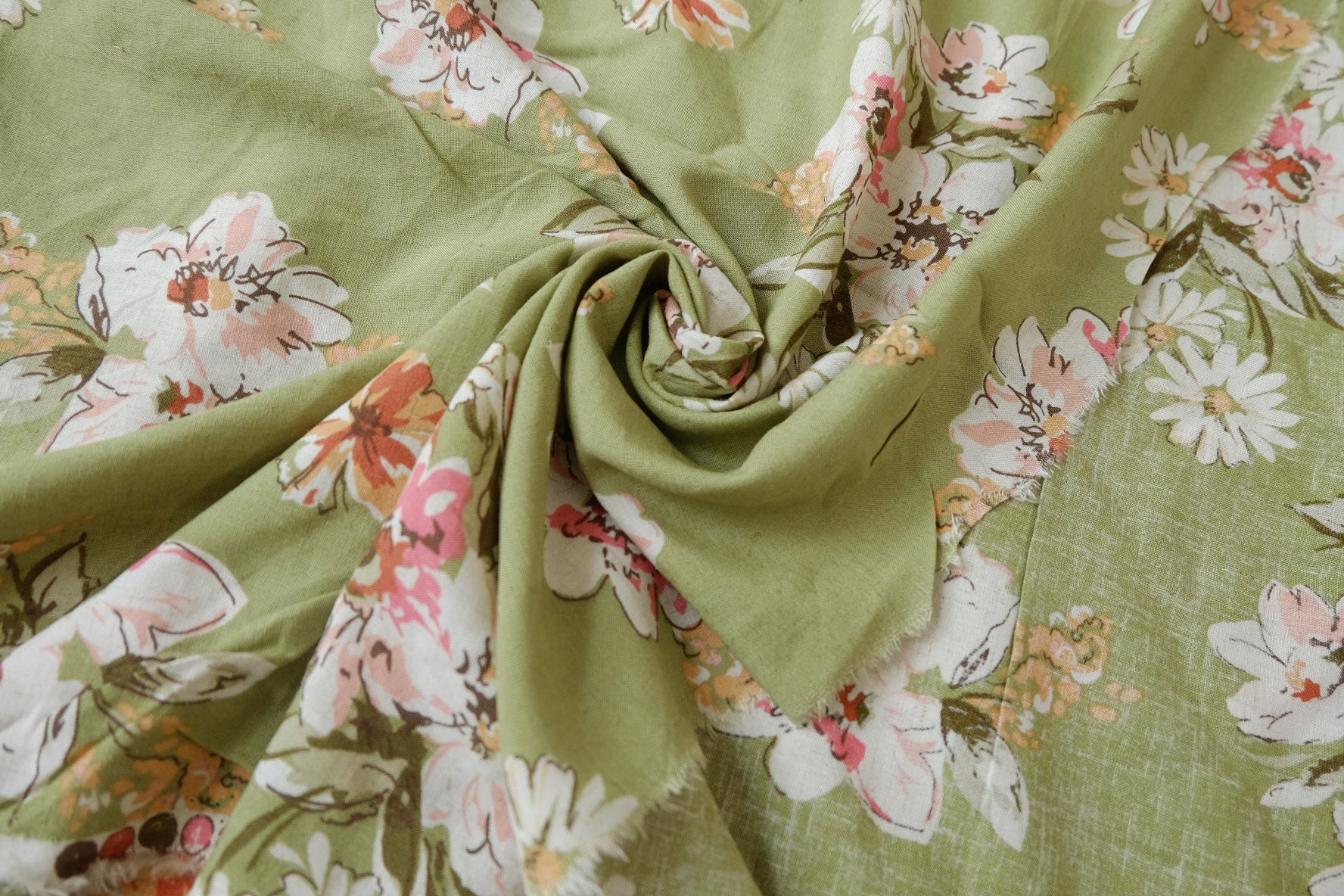 Soft Floral Cotton Linen Fabric, 3.28 Yards