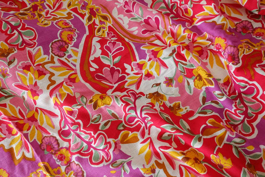 Vibrant Paisley Floral Linen Cotton – 2.2 yd