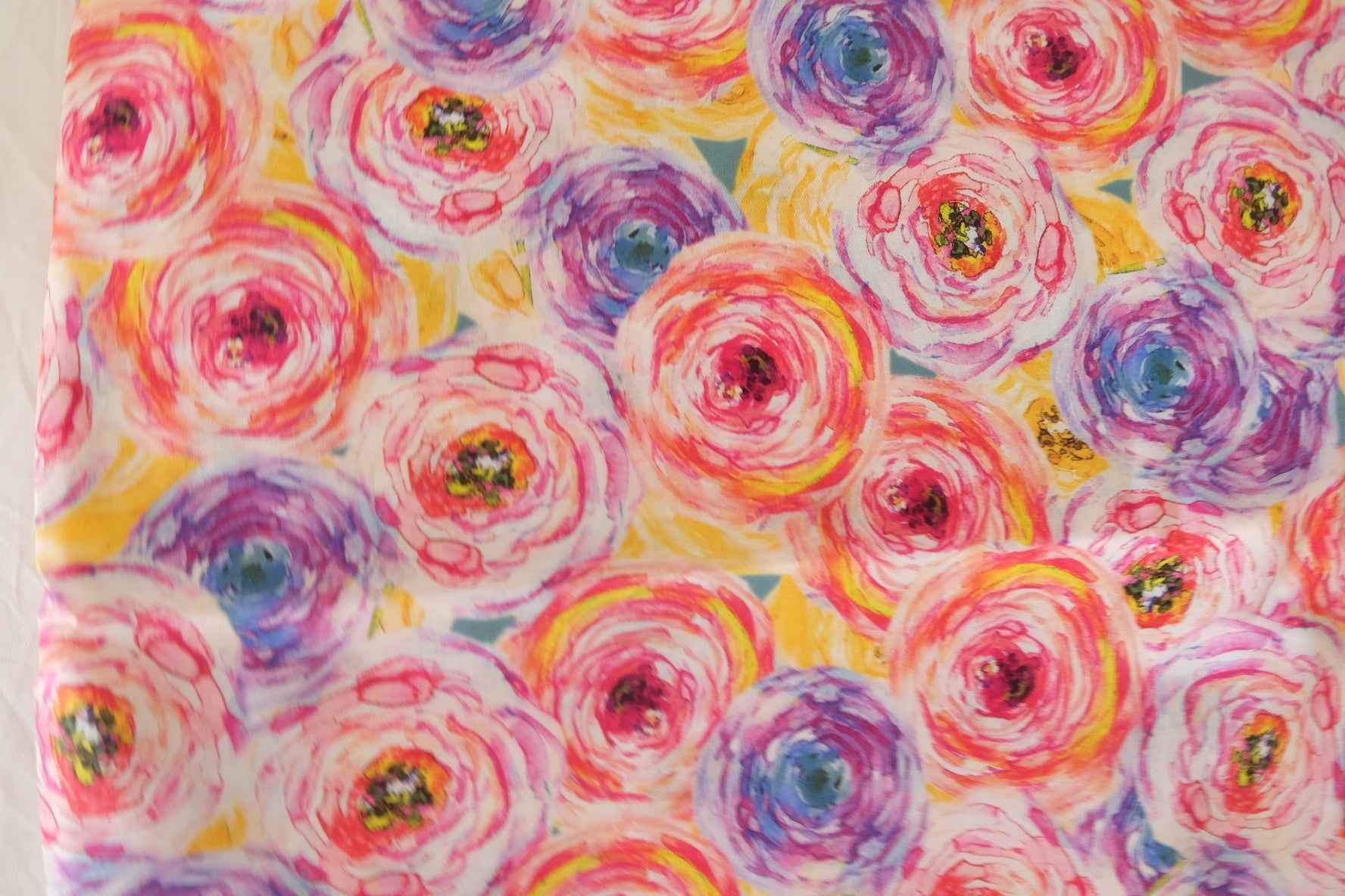 Watercolor Floral Cotton Lawn Fabric – Bright Painterly Garden Print (3.8 yd Cut)
