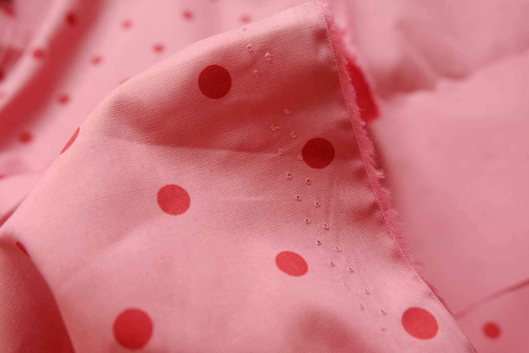 Pink Polka Dot Cotton Poplin, Crisp High-Density Dress Fabric, 2.19 Yards