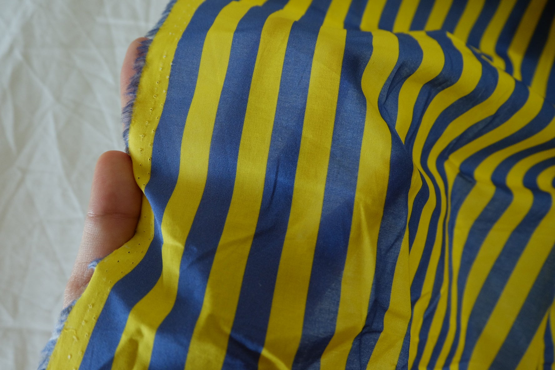 Bold Blue and Yellow Stripe 80s Cotton Poplin Fabric - 1.9 yd