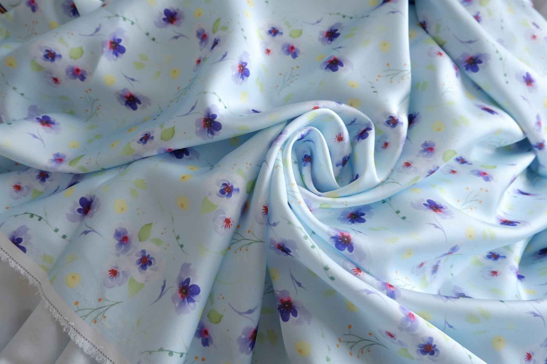 Blue Floral Acetate-Look Heavy Satin Fabric - 3.28 yd