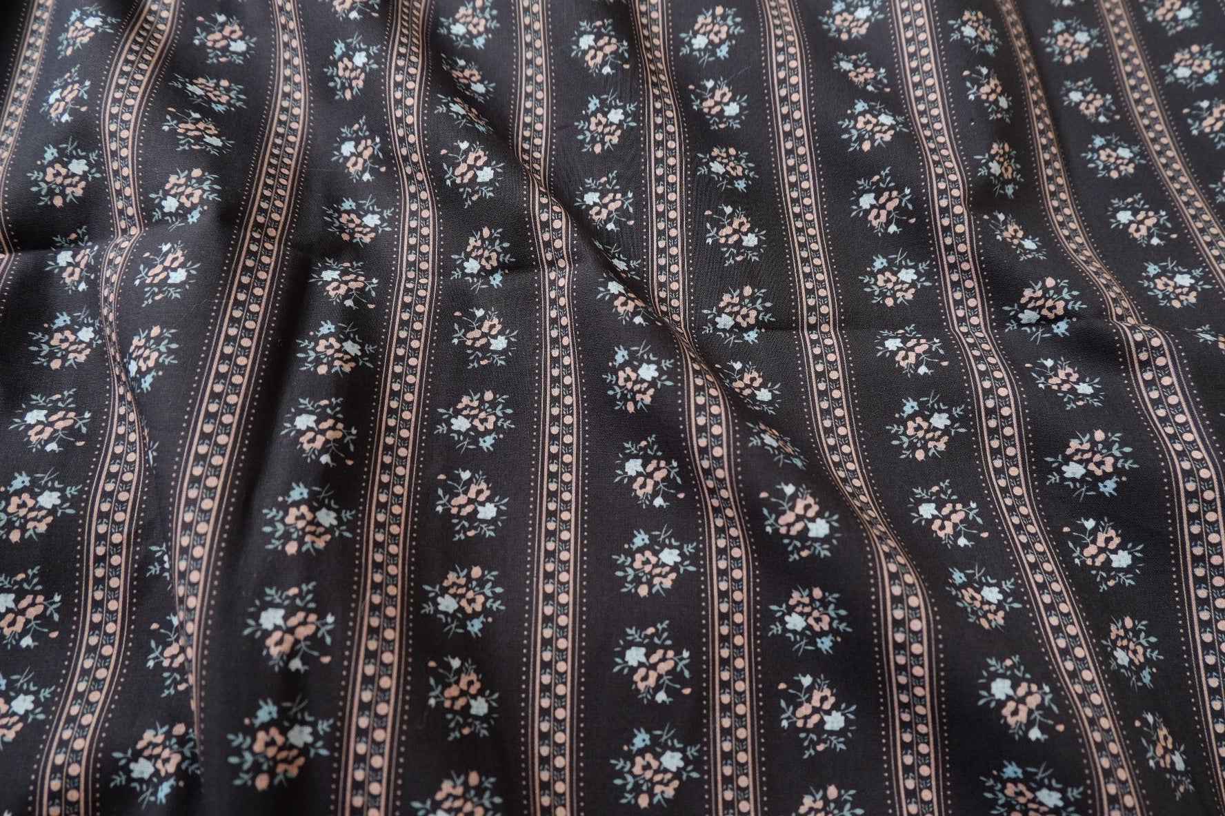 Black Stripe Floral Cotton Poplin Fabric - 3.28 yd