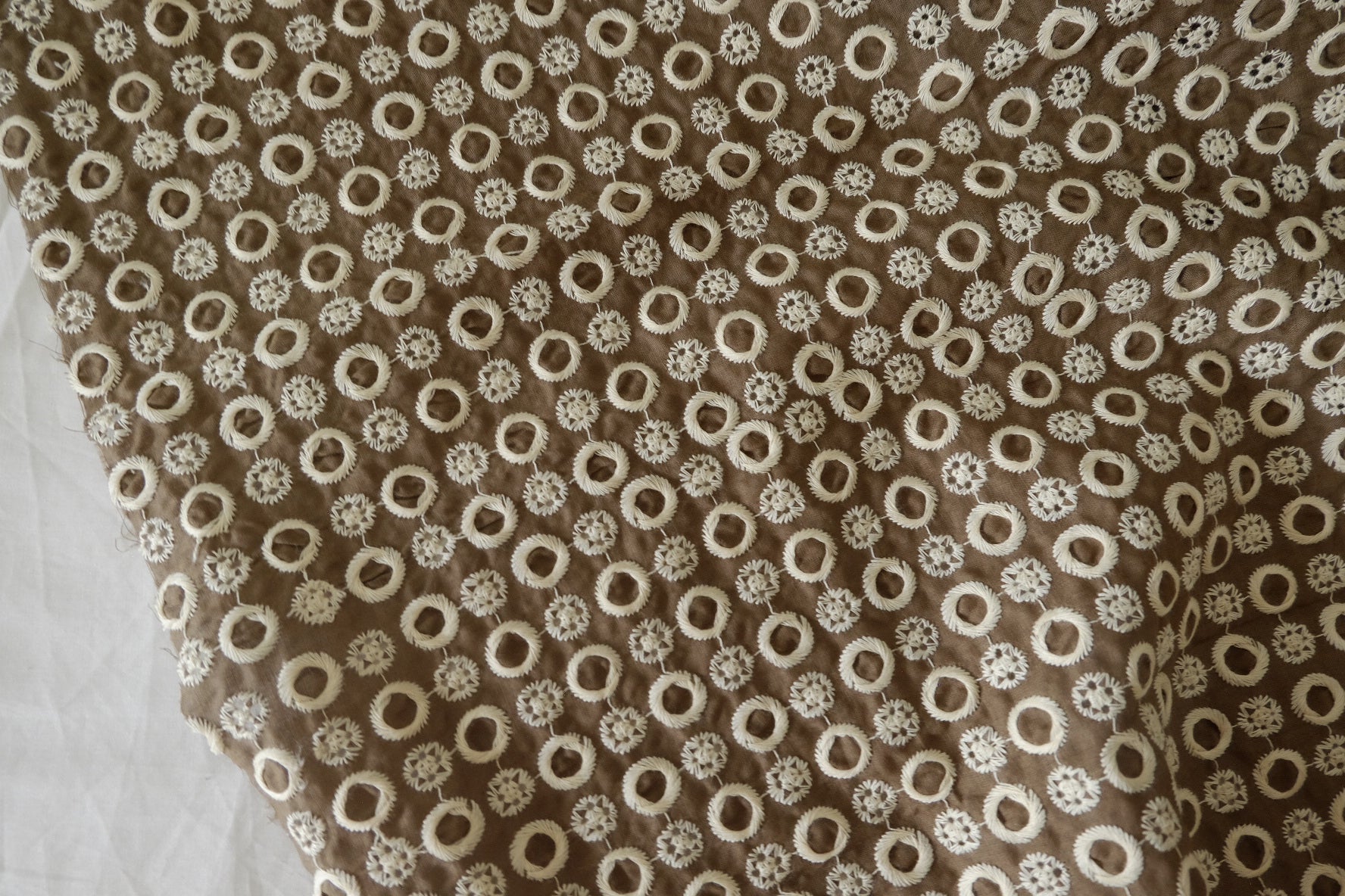 Brown Embroidered Cotton Fabric – 2.2 yd