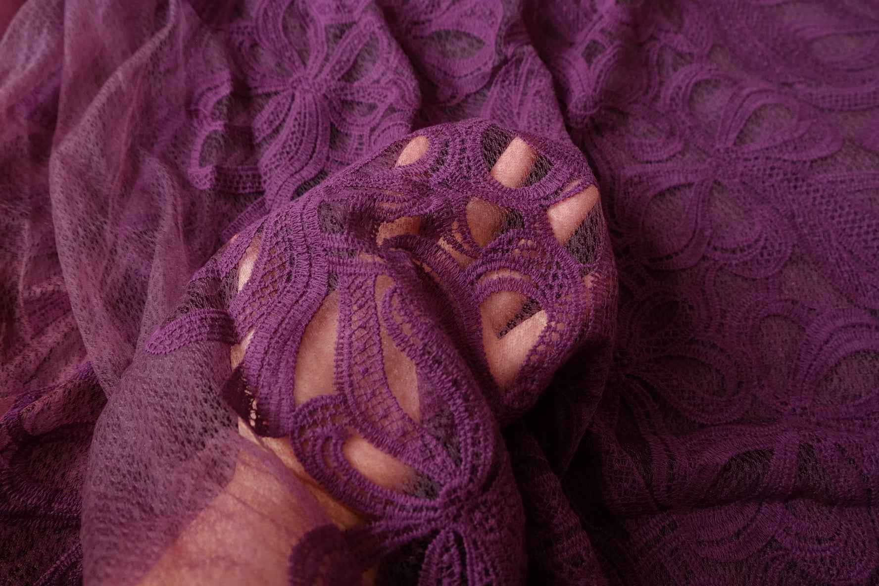 Purple Dimensional Cotton-Thread Embroidered Mesh - 2.19 yd