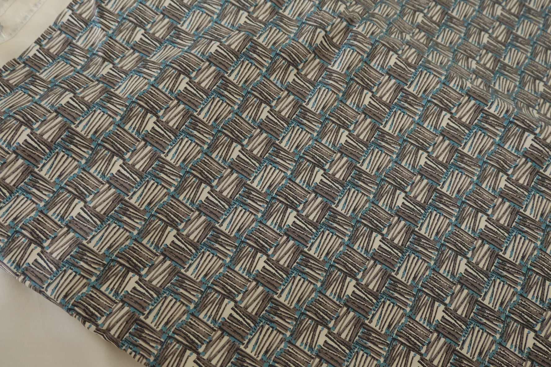 Blue Basketweave Geometric Cotton Fabric – 3.3 yd