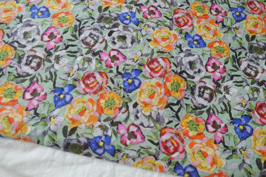 Mint Painted Floral 80s Cotton Lawn Fabric — 3.28 yd