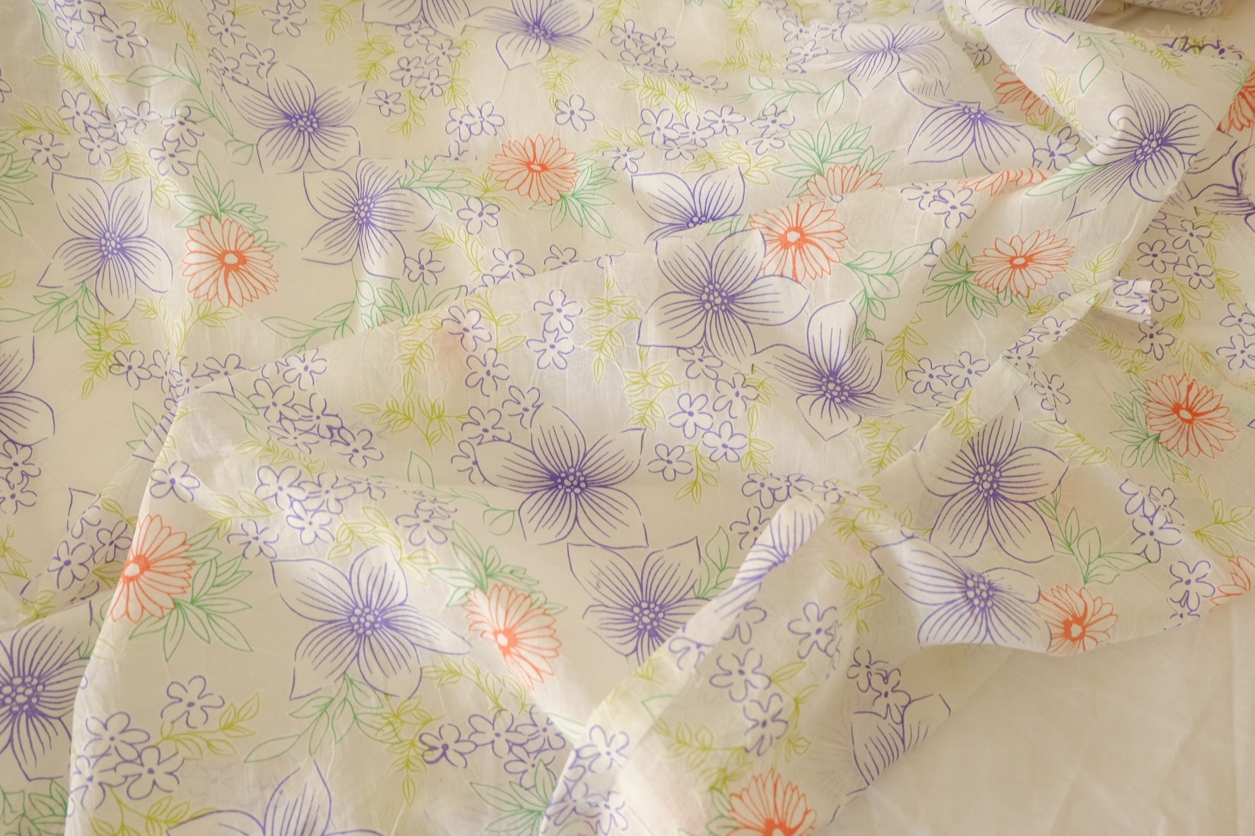 Soft Summer Floral Gauze-Like Cotton Fabric – 3.28 yd Piece