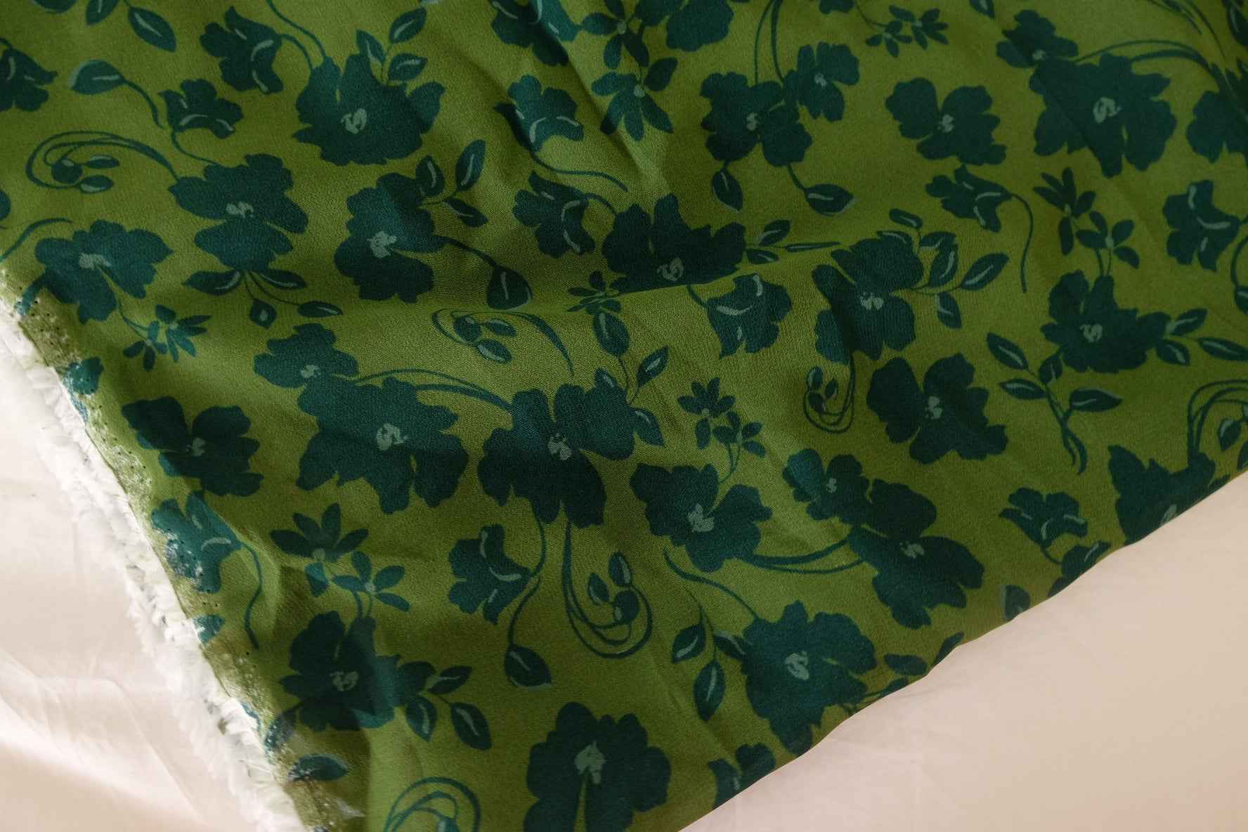 Olive Green Floral Rayon Challis Fabric – 3.3 yd