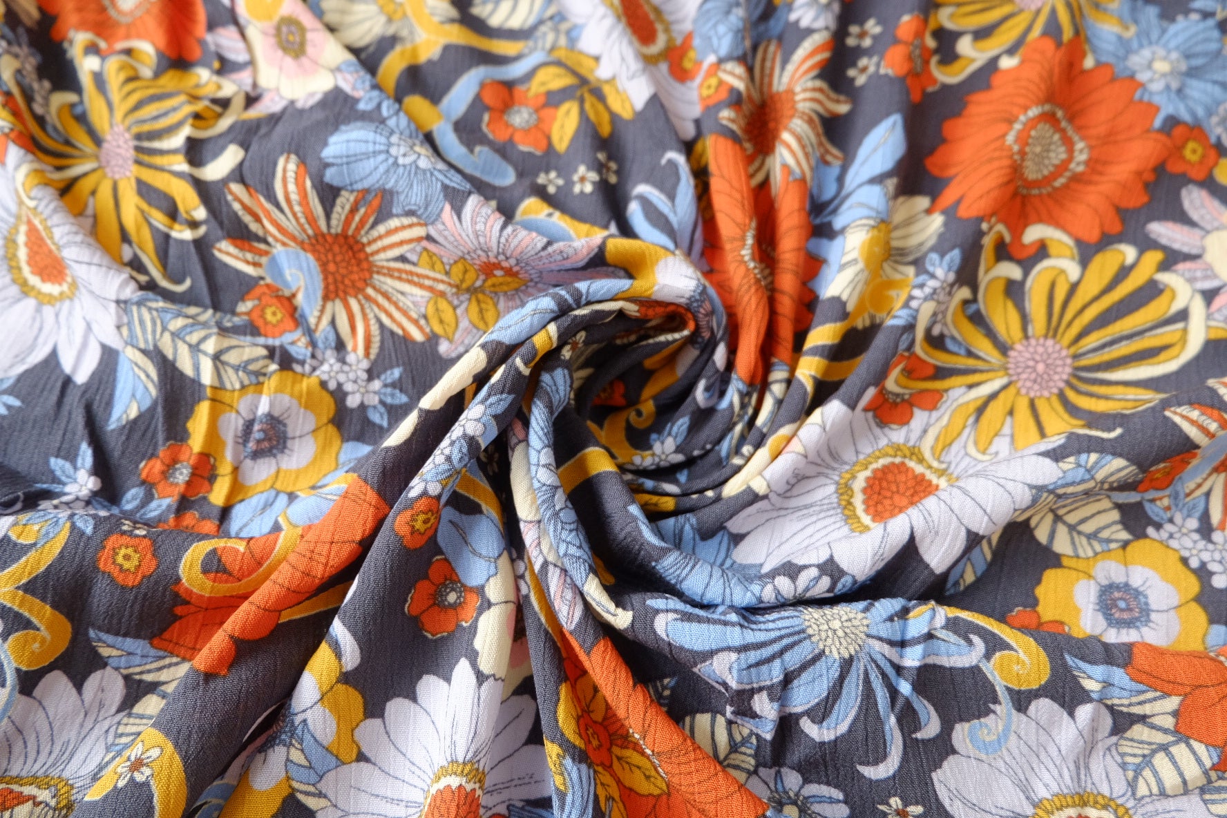 Retro Floral Rayon Fabric 3.3 Yards