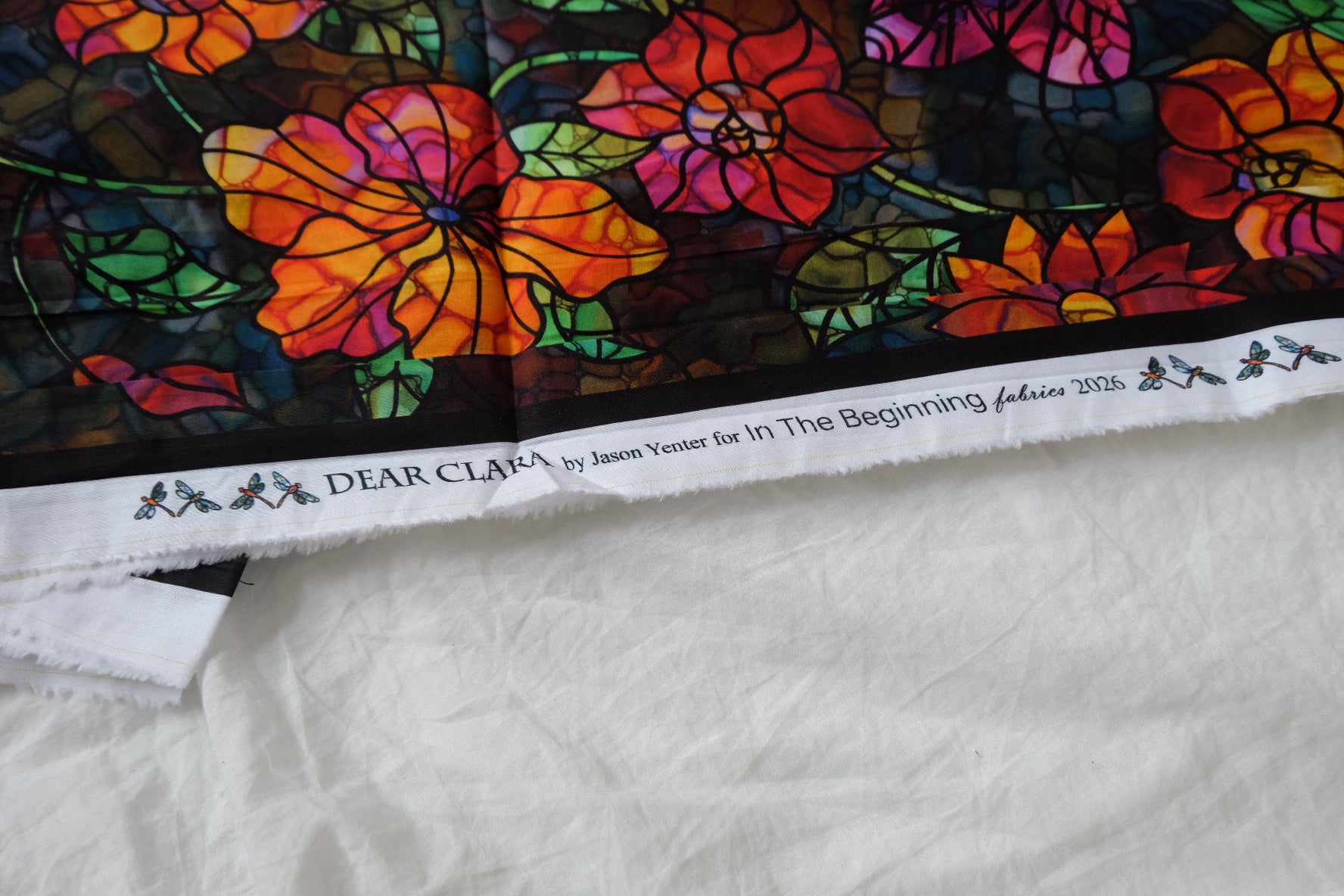 Stained Glass Floral Cotton Fabric – Bold Novelty Print Cotton (3.28 yards)