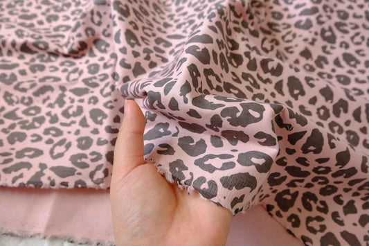 Pink Leopard Print Cotton Twill Fabric — 2.19 yd