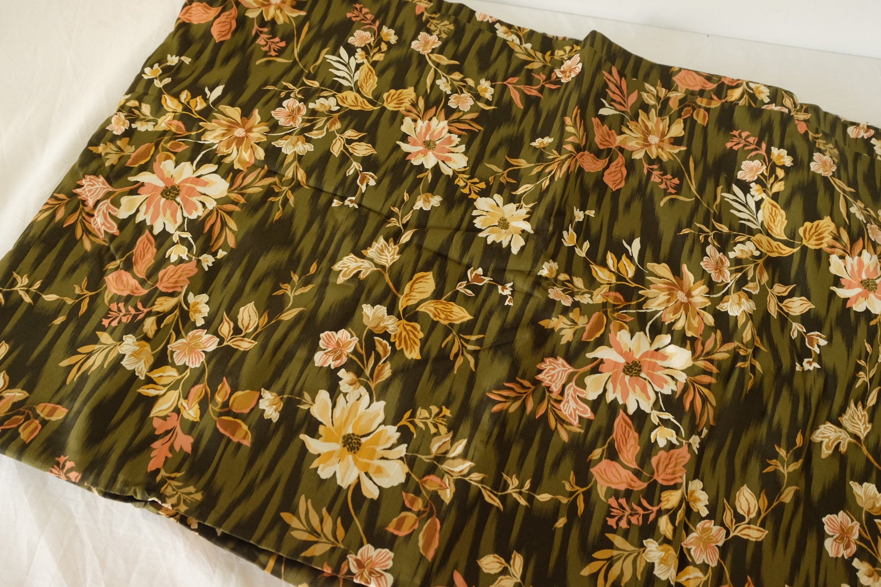Olive Green Vintage Floral Cotton Poplin –1.64 yd
