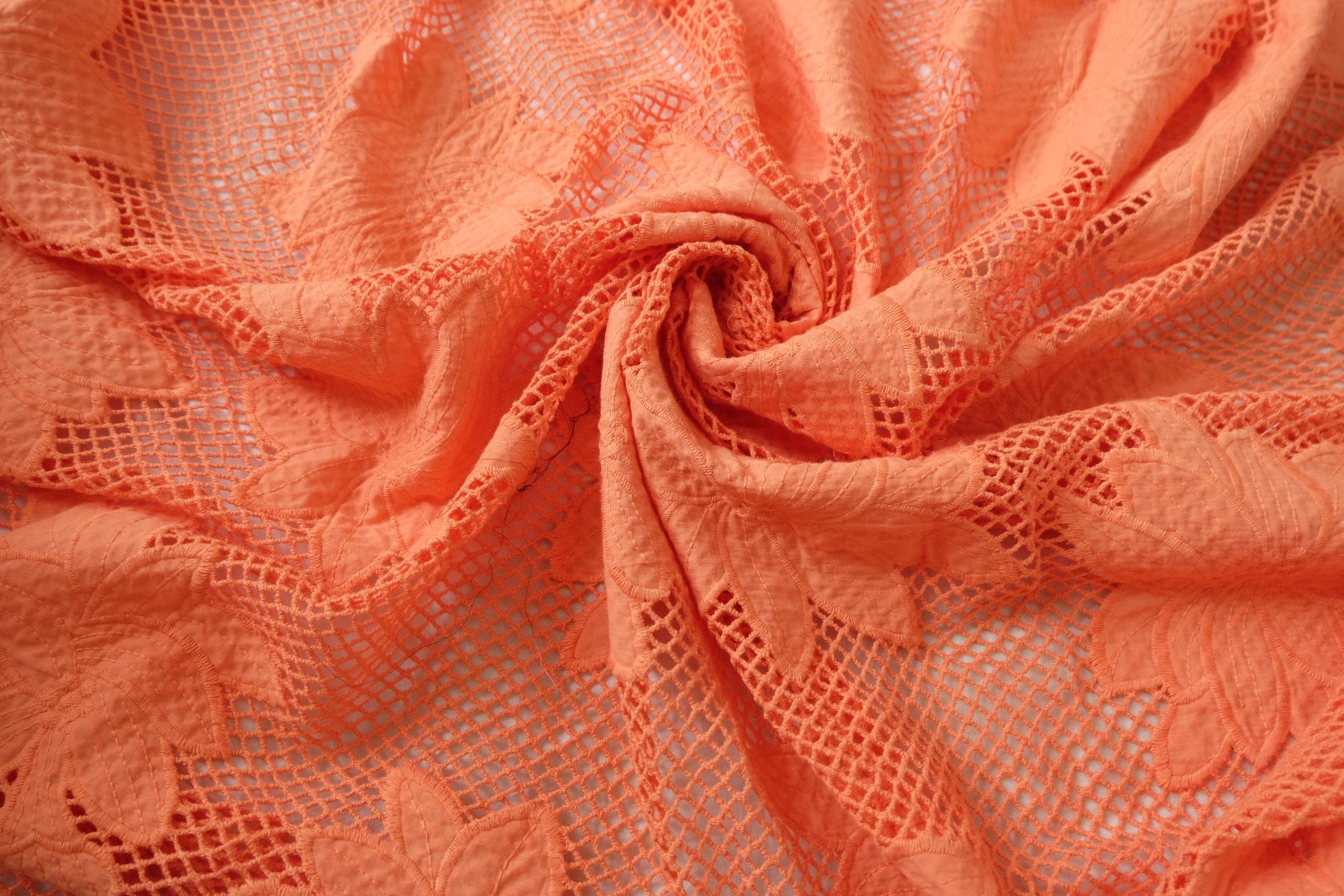 Coral Embroidered Openwork Fabric — 2.19 yd
