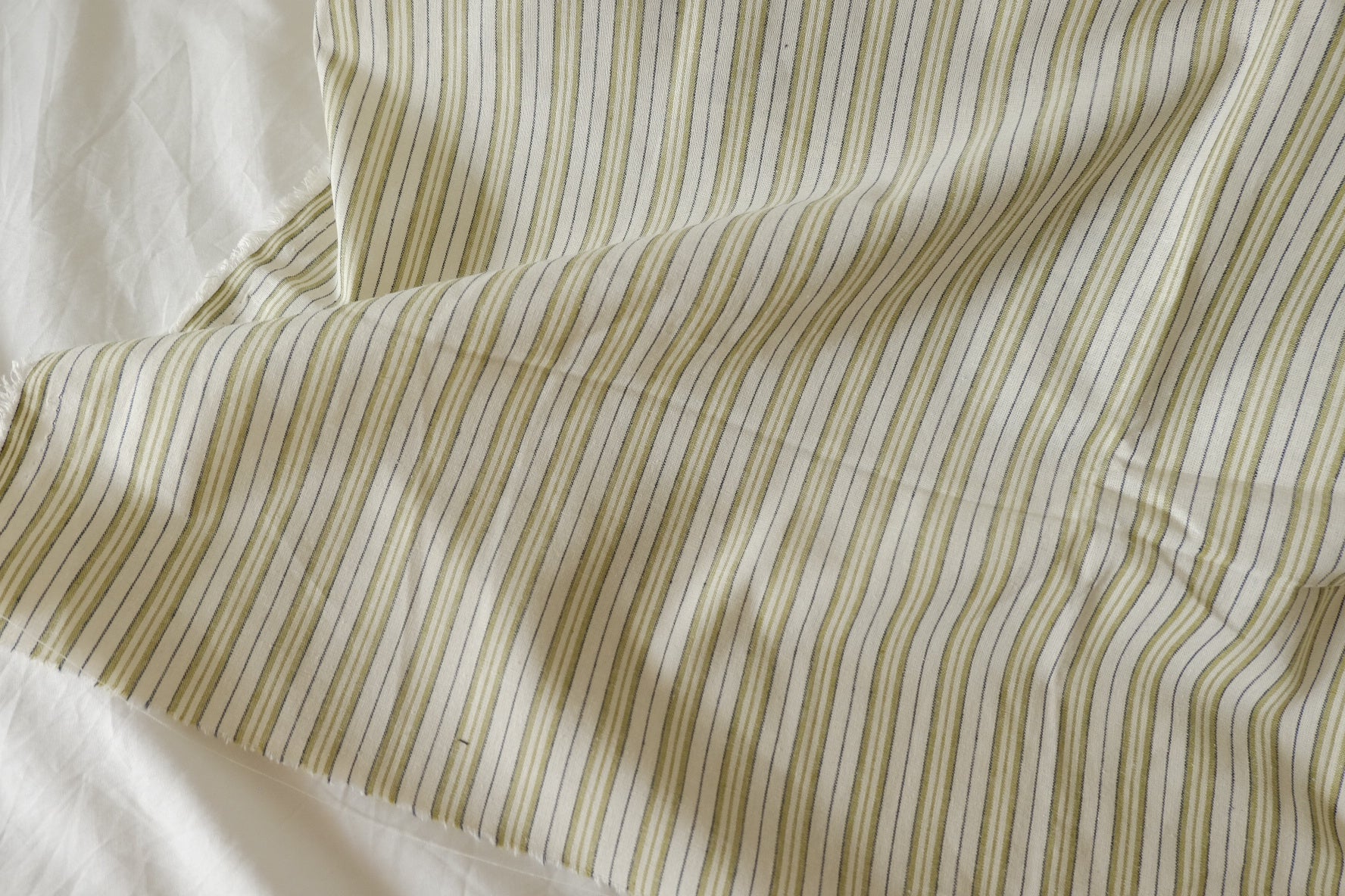 Olive & Navy Striped Cotton Linen Fabric – 3.3 yd