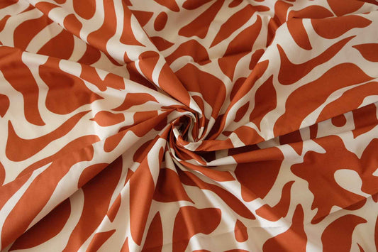 Rust Abstract Floral Cotton Poplin Fabric – High Density Pure Cotton – 3.3 yd