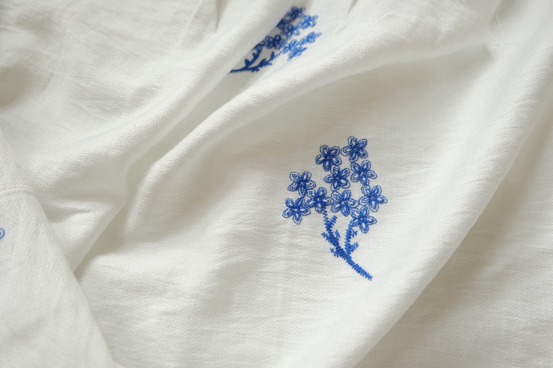 Blue Floral Embroidered Tencel Nylon Blend, 2.2 Yards