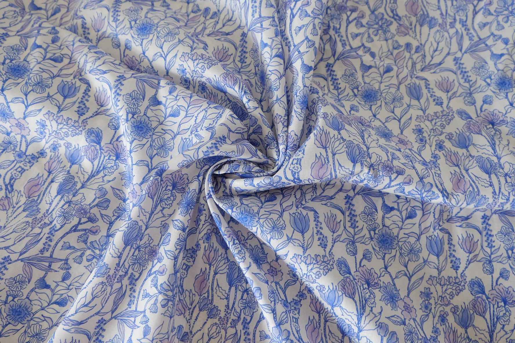 Blue Botanical 80s Cotton Poplin Fabric – 2.2 yd
