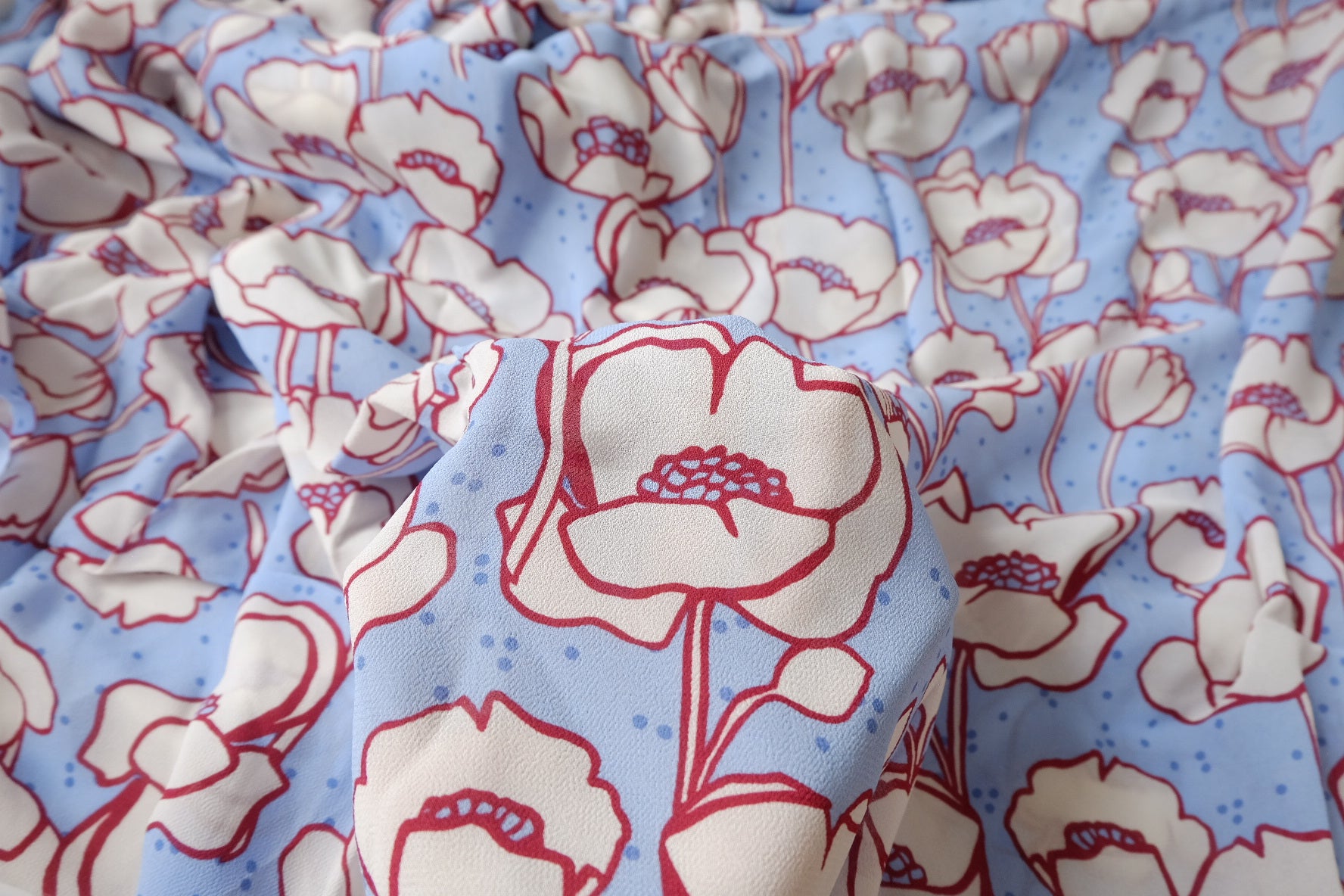 Blue Poppy Rayon Fabric - 2.19 yd