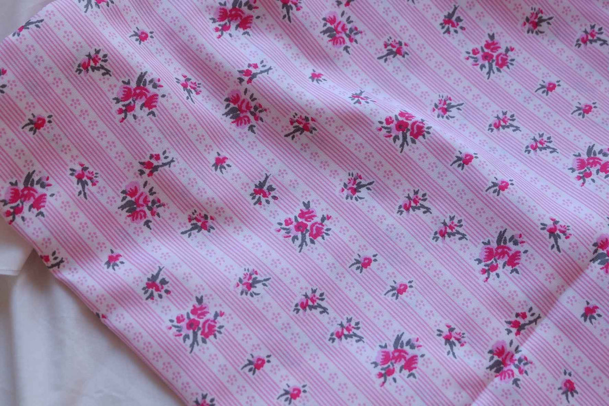 Vintage Pink Rose Stripe Soft Cotton Fabric – 3.28 yd