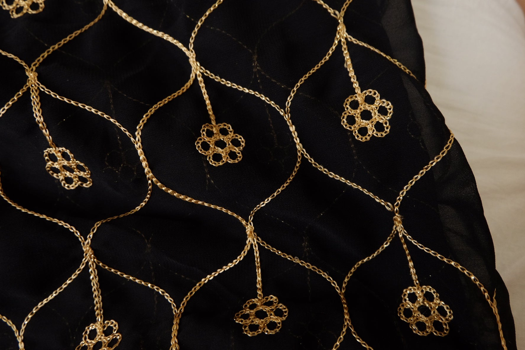 Gold Embroidered Sequin Mesh Fabric, 3.28 Yards