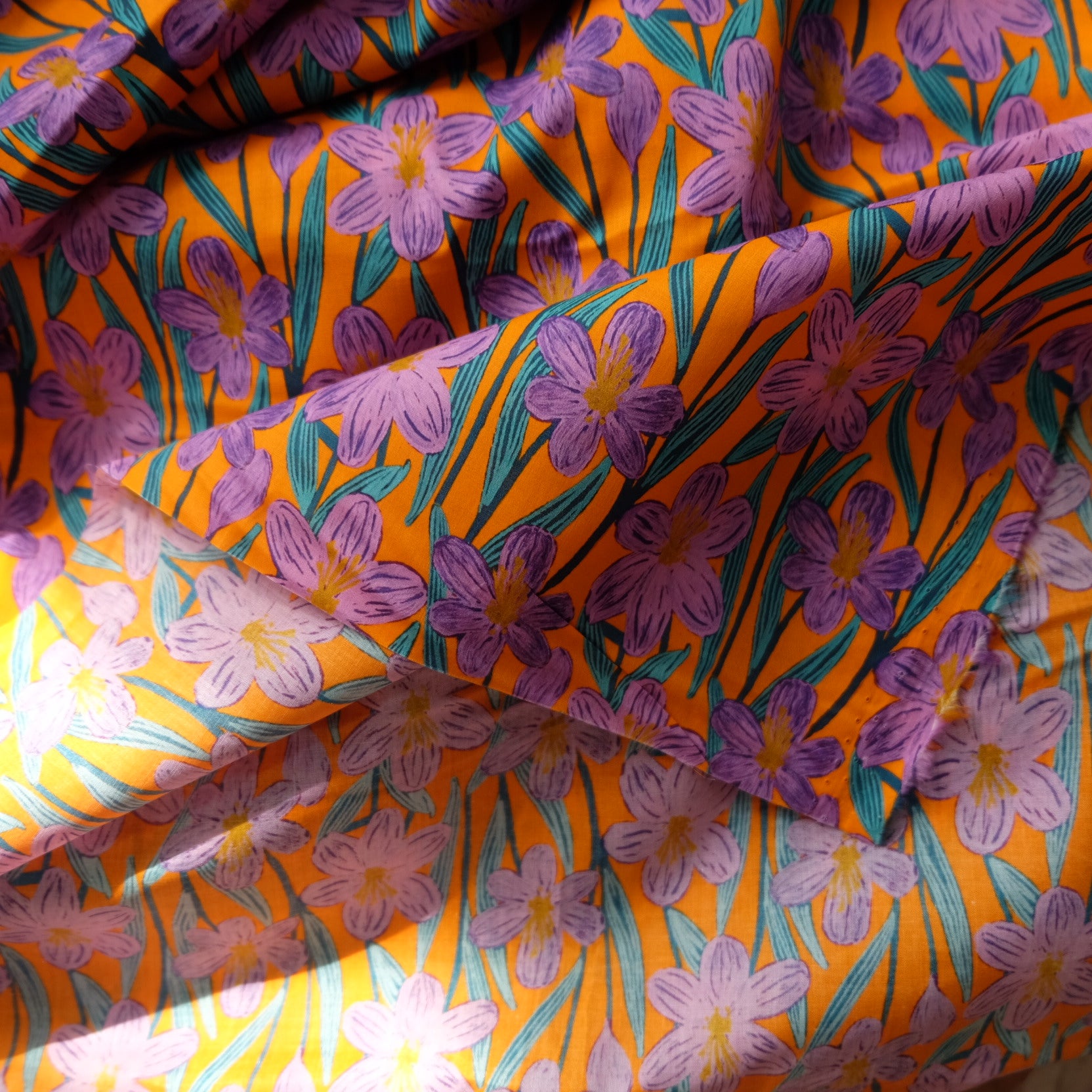 Vibrant Floral Cotton Lawn Fabric – Lightweight Shirting & Dress Fabric (1.64 yd)