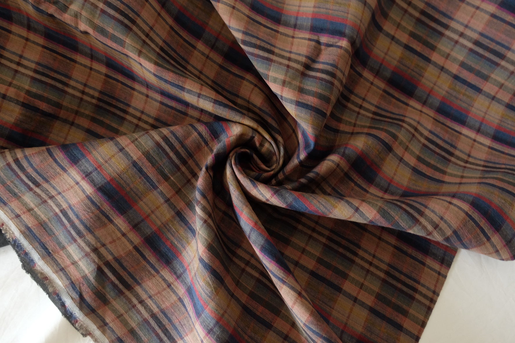 Lined Linen Blend Outerwear Fabric – Vintage Plaid with Structured Hand – 2.2 yd