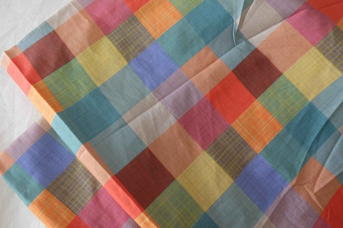 Colorful Patchwork Check Cotton Poplin Fabric – 3.3 yd